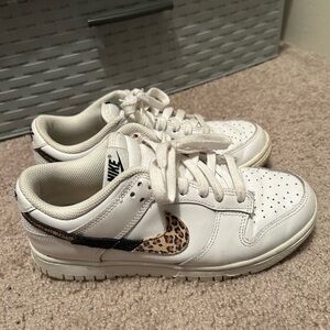 Nike White Sneakers with Leopard Accent